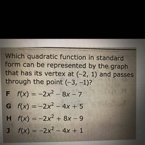 Which quadratic function in standard

form can be represented by the graph
that has its vertex at