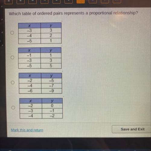 Which table of ordered pairs represents a proportional relationship? I’m a timer please hurry thank