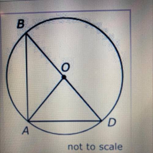 Not to scale

The figure shows a circle with chord BD through center 0. The measure of
Which angle