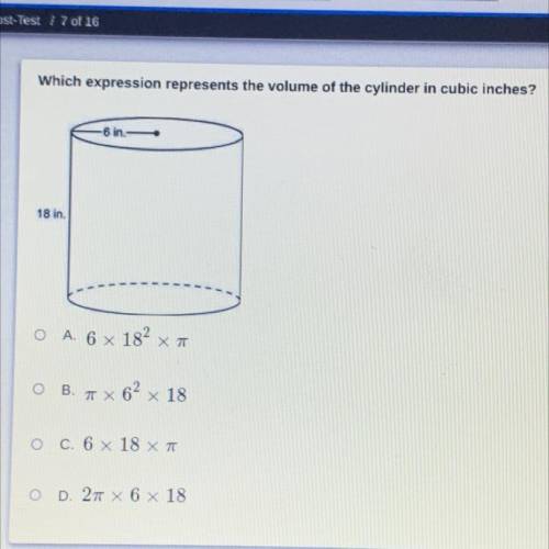 Which expression represents the volume of the cylinder in cubic inches?