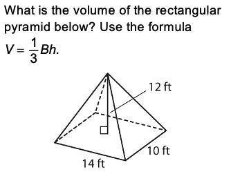 The volume of the rectangular pyramid is 840 cubic feet.