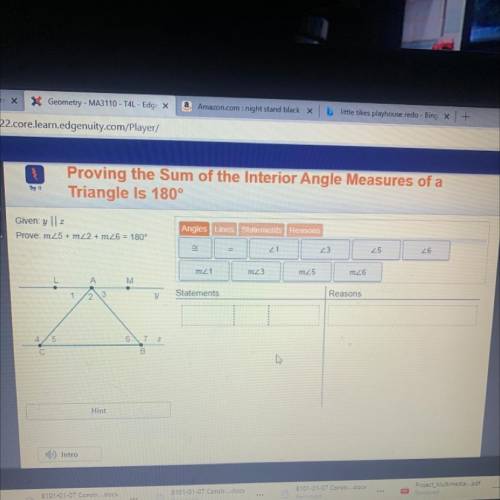 Proving the Sum of the Interior Angle Measures of a

Triangle Is 180°
Try it
VX
Given:y |
Prove: m