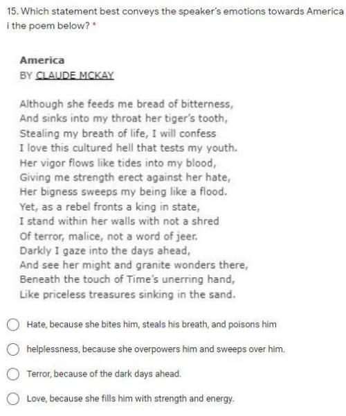 Which statement best conveys the speaker’s emotions towards America in the poem below?