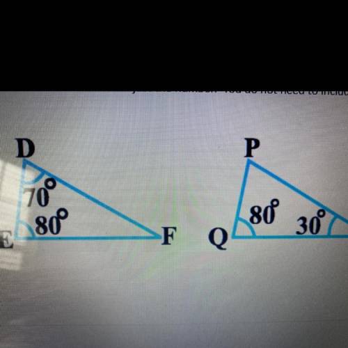 5. Given that Triangle EDF is congruent to Triangle QPR, what is the angle measurement

of Angle F