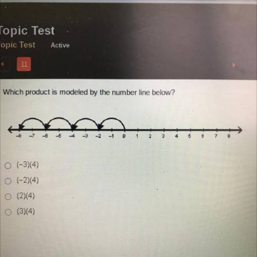 Which product is modeled by the number line below?

O (-3)(4)
O (-2)(4)
O (2)(4)
O (3)(4)