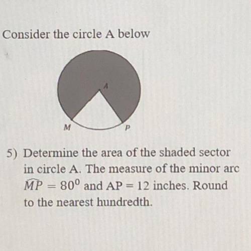 Determine the are of the shared sector in cirlce A. The measure of the minor are MP=80° and AP=12 i
