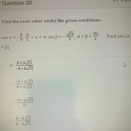 Find the exact value under the given conditions.