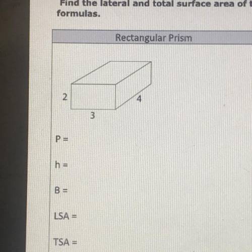Rectangular Prism lateral and total surface area