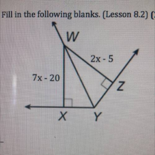 In the figure YW bisects XWZ .fill in the following blanks 
M
If XY=9cm, then ZY=