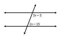 A pair of parallel lines is cut by a transversal. What are the measures of the two marked angles?