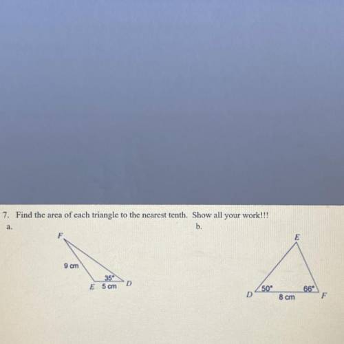 Find the area of each triangle o the nearest tenth.