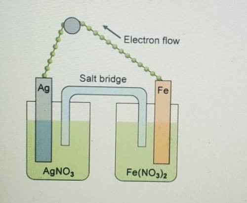 Look at the diagram of an electrochemical cell below.

Which part of the cell is the cathode?A. Fe