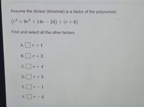 Assume the divisor binomial is a factor of the polynomial​