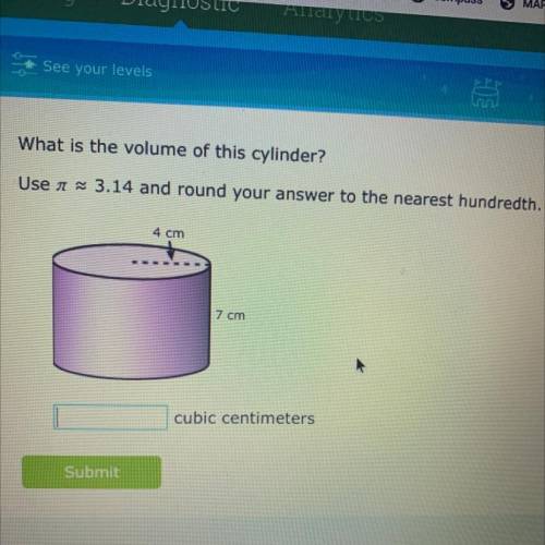 What is the volume of this cylinder?

Use a 3.14 and round your answer to the nearest hundredth.
4
