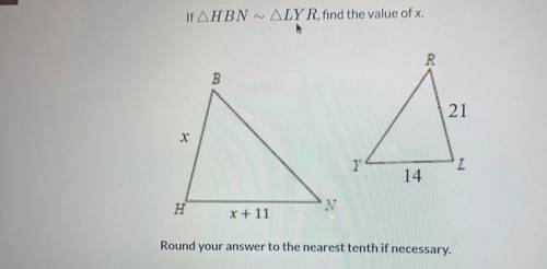 Find X please help me with test corrections due midnight tonight!If HBN is congruent to LYR.