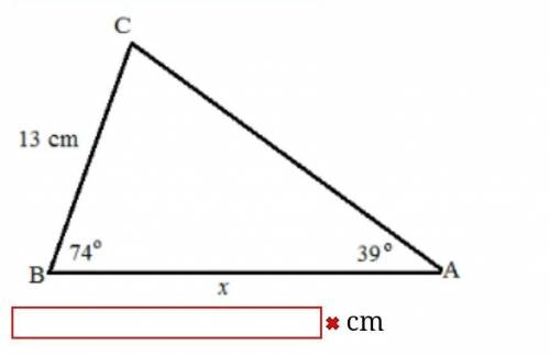 Solve for the unknown in the following diagram. Round the answer to two decimal places.cm​