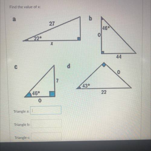 Can someone please help finding the value of these 4 triangles? (20 points!) thank you! :,)