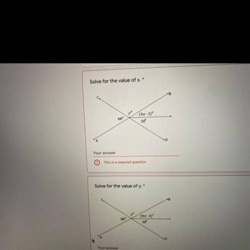 PLZ HELP Solve for the value of x and y 
68
(4x - 2)
30