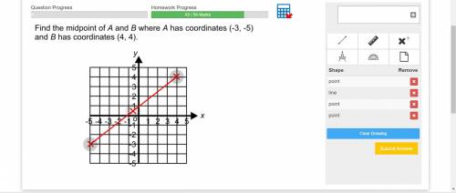 Find the midpoint of A and B where A has coordinates (-3,-5) and B has coordinates (4,4).

Brainli