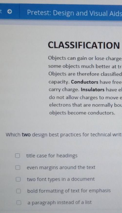 Which two design best practices for technical writing does the writer use in the document?

□ titl