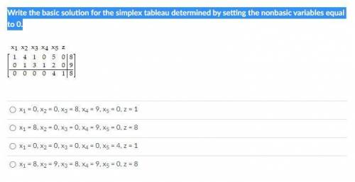 Write the basic solution for the simplex tableau determined by setting the nonbasic variables equal