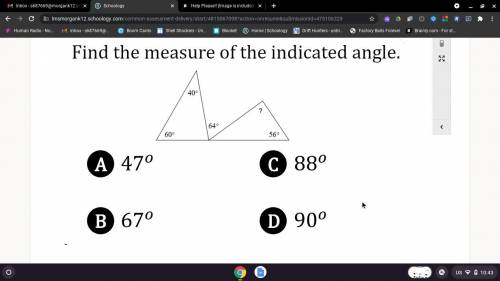 Find the measure of the indicated angle. (image included)

I'm sorry I keep posting these it's jus