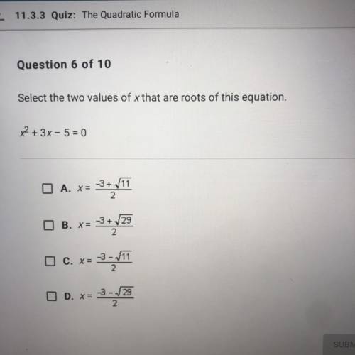 Please help im tired :( quadratic formulas