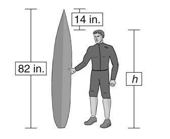 I really need to get this done quick.

The surfboard is 14 inches taller than the person.
Write an