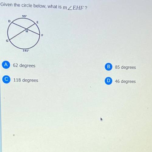 Given the circle below, what is m ZEHF?
