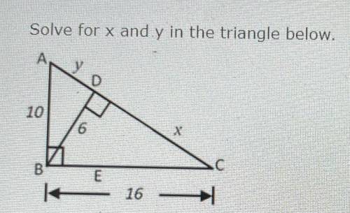 Solve for x and y in the triangle below