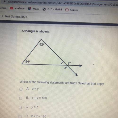 A triangle is shown.

820
540
tro
yo
20
Which of the following statements are true? Select all tha