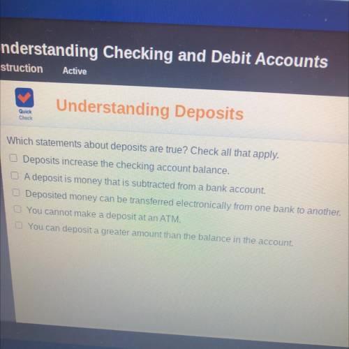 Understanding Checking and Debit Accounts

Instruction
Active
Understanding Deposits
Quick
Check
W