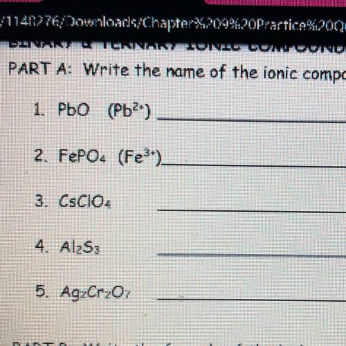 Write the name of the ionic compound in the space provided