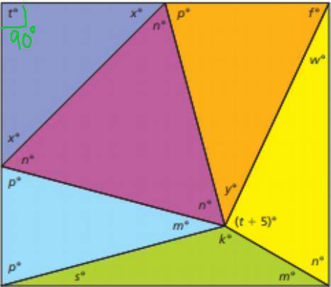 The six triangles form a rectangle. Find the angle measures of each triangle