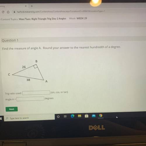Measure of Angle A. Round to the nearest hundredth