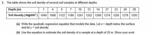 The table shows the soil density of several soil samples at different depths. (a) Write the quadrat