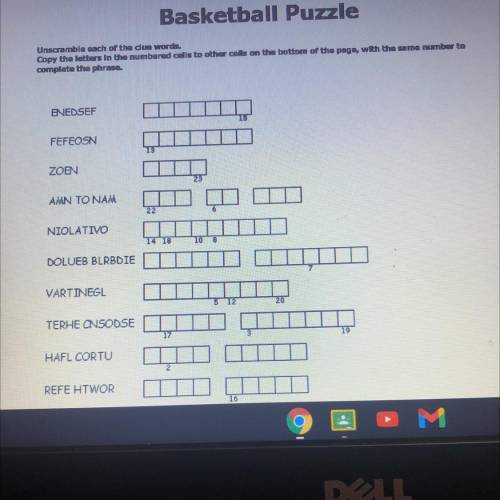 Basketball Puzzle

Unscramble each of the clue words.
Copy the letters in the numbered cells to ot