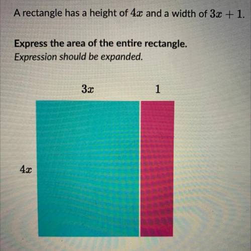 A rectangle has a height of 4x and a width of 3x + 1.

Express the area of the entire rectangle.
E