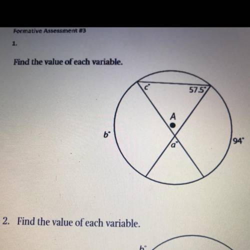 Formative Assessment #3
1.
Find the value of each variable.
57.57
bº
94