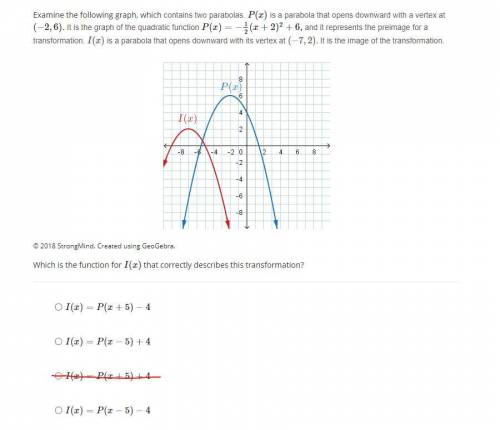 Examine the following graph, which contains two parabolas. P(x) is a parabola that opens downward w