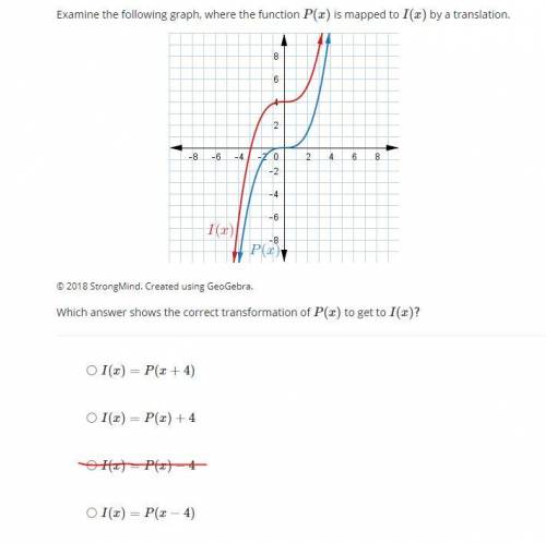 HELP!!! Examine the following graph, where the function P(x) is mapped to I(x) by a translation. Wh