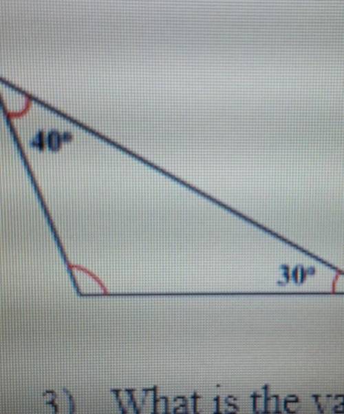 Mm

10 mm2) Two angles in a triangle are 30 degrees and 40 degrees. Find the missing angle measure