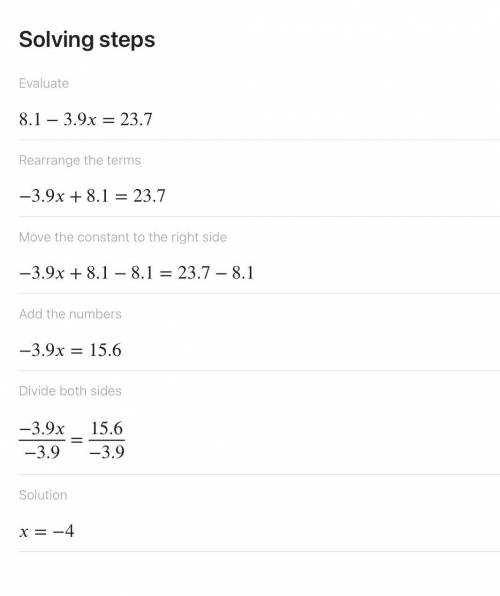 8.1-3.9x=23.7
what is x