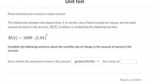 Pavlo invested some money in a bank account.

The relationship between the elapsed time, ttt, in m