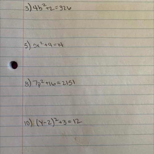 Solve each equation by taking square roots: NEED FHIS ASAP ILL GIVE BRAINLIEST