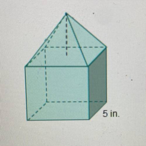 A model of a house is created by putting a square pyramid on a cube. the resulting pyramid has a su
