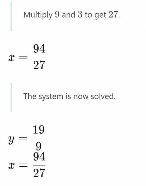 Solve the system of equations
-12x+9y=7
3x+4y=2
Show all workings please