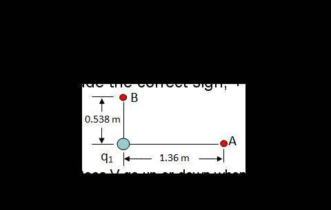 in the diagram, q1= 4.88 x 10^-8 c. What is the potential difference when you go from point A to po