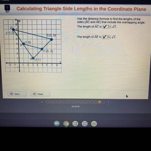 Calculating Triangle Side Lengths in the Coordinate Plane: Use the distance formula to find the len