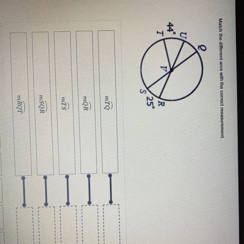 Match the different arcs with the correct measurements